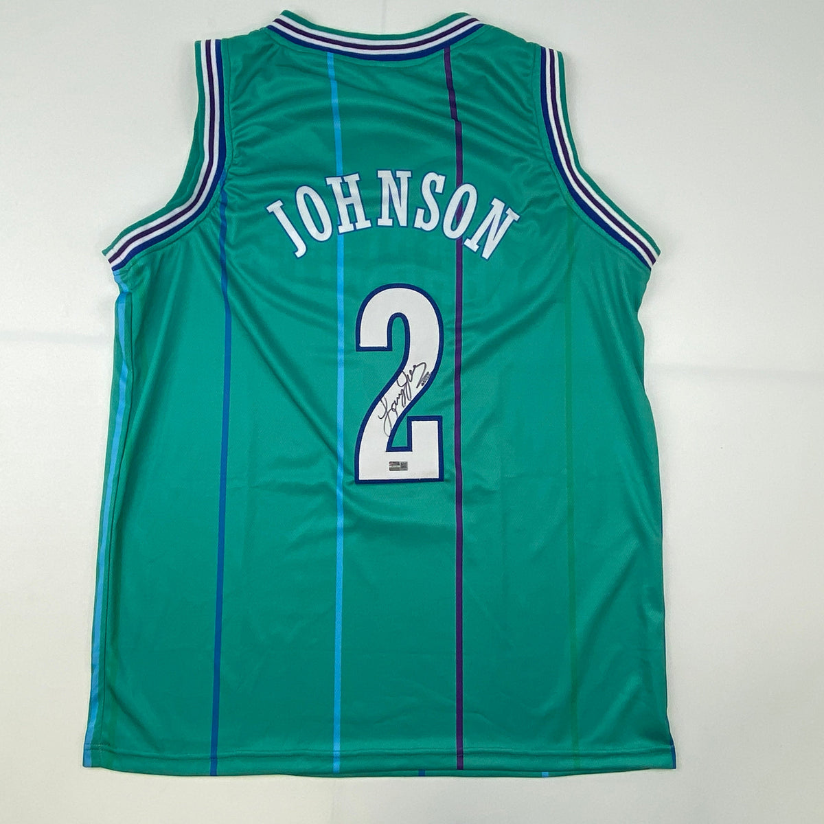 Autographed/Signed Larry Johnson Charlotte Teal Basketball Jersey Steiner COA