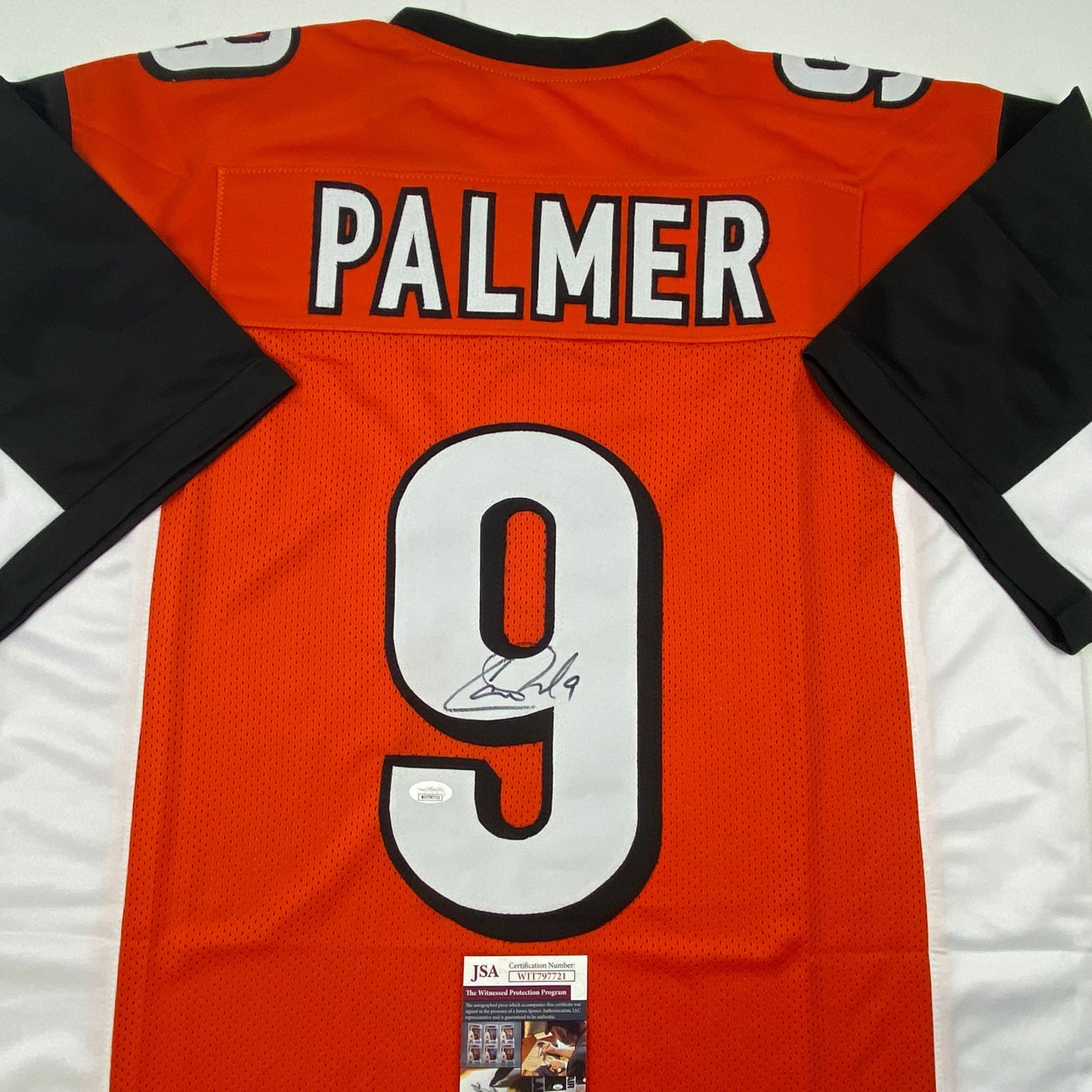 Autographed/Signed Carson Palmer Cincinnati Orange Football Jersey JSA COA