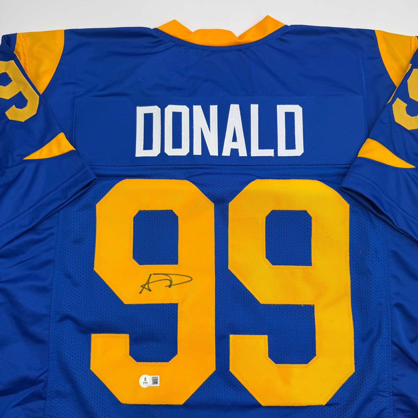 Autographed/Signed Aaron Donald Los Angeles LA Retro Blue Football Jersey Beckett BAS COA