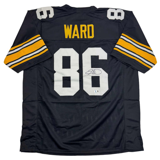 Autographed/Signed Hines Ward Pittsburgh Black Retro Football Jersey Beckett BAS COA