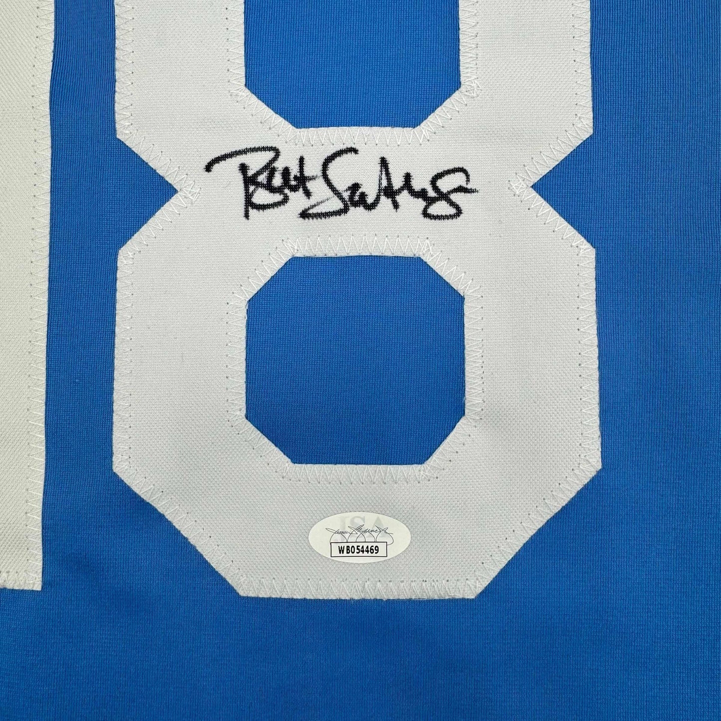 Framed Autographed/Signed Bret Saberhagen 35x39 Kansas City Light Blue Baseball Jersey JSA COA