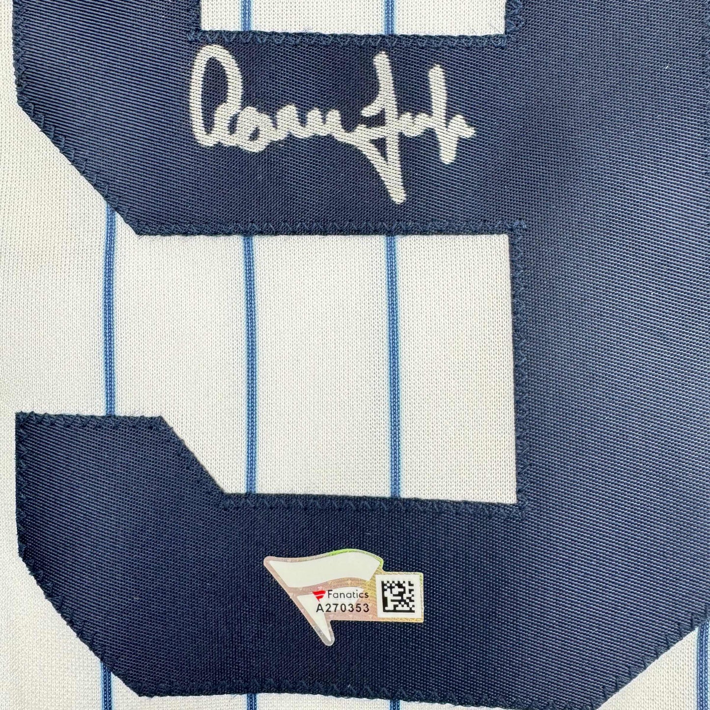 Autographed/Signed Aaron Judge New York Yankees Authentic Majestic Pinstripe Baseball Jersey Fanatics COA