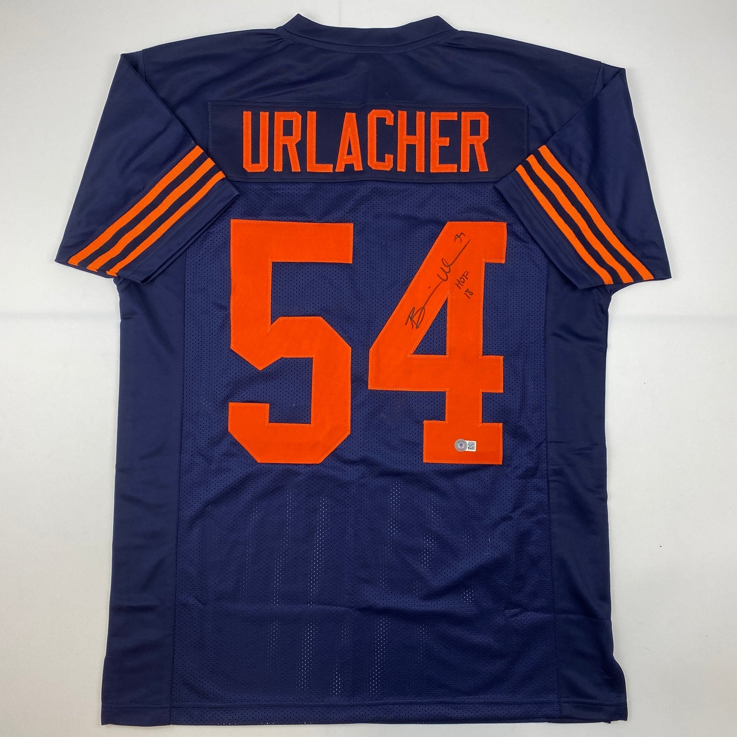 Autographed/Signed Brian Urlacher HOF 18 Chicago Blue Retro Football Jersey Beckett BAS COA