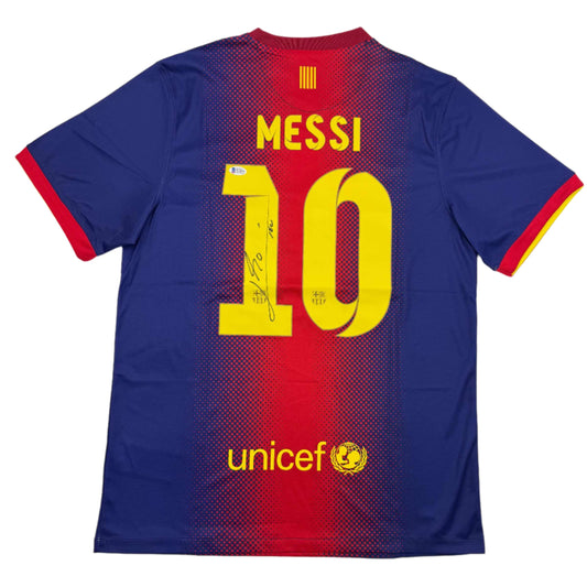 Autographed/Signed Lionel Leo Messi FC Barcelona Soccer Jersey Beckett BAS COA