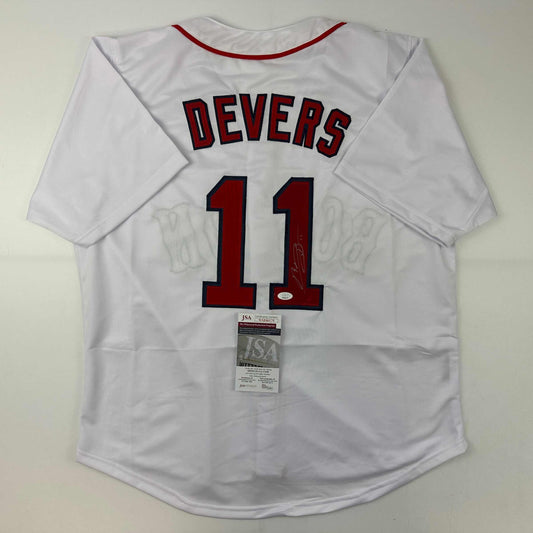 Autographed/Signed Rafael Devers Boston White Baseball Jersey JSA COA