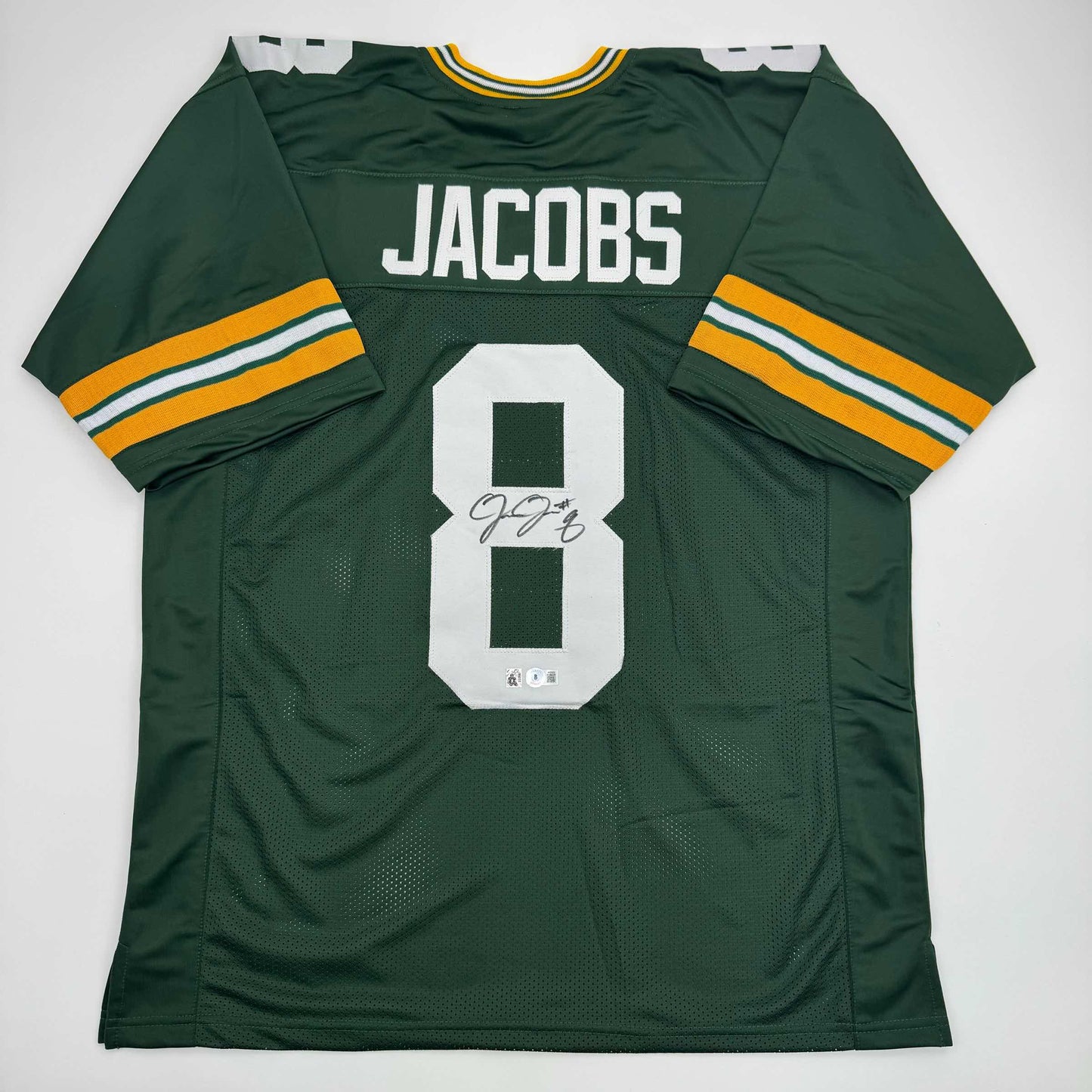 Autographed/Signed Josh Jacobs Green Bay Green Football Jersey Beckett BAS COA
