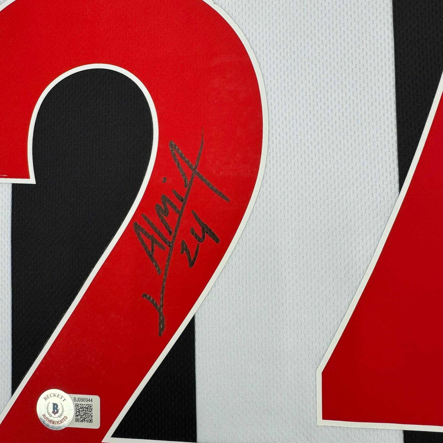 Autographed/Signed Miguel Almiron Newcastle United White/Black Soccer Jersey Beckett BAS COA