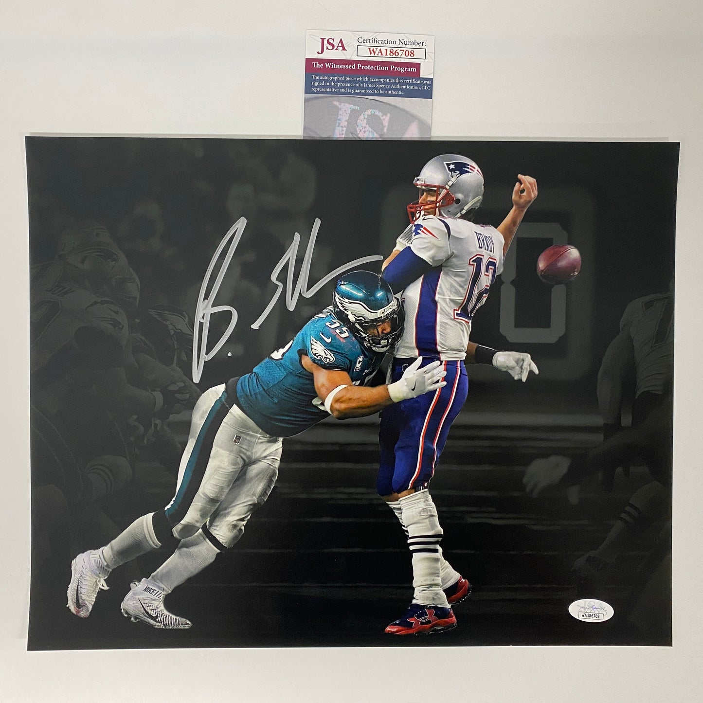 Autographed/Signed Brandon Graham Philadelphia Eagles Spotlight Game Winning Strip Sack Fumble vs. Tom Brady Super Bowl LII 52 Champions 11x14 Football Photo JSA COA