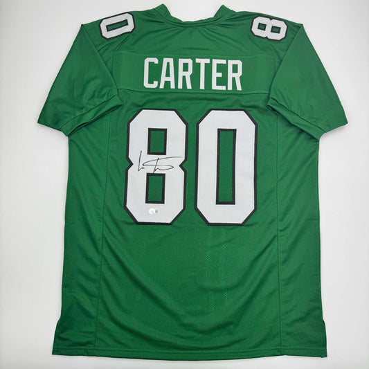 Autographed/Signed Cris Carter Philadelphia Kelly Green Football Jersey Beckett BAS COA