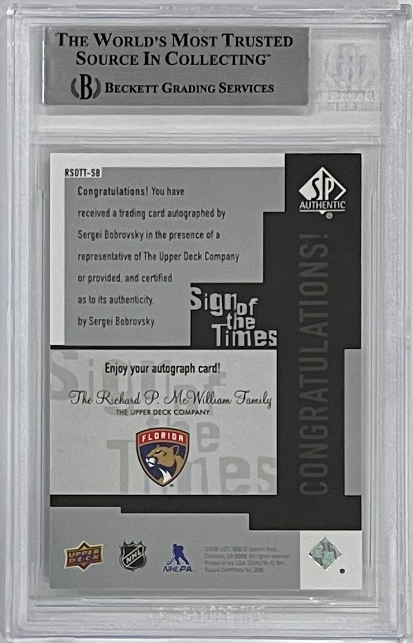 Sergei Bobrovsky Autographed 2019-20 Upper Deck SP Retro Sign of the Times Card - Beckett
