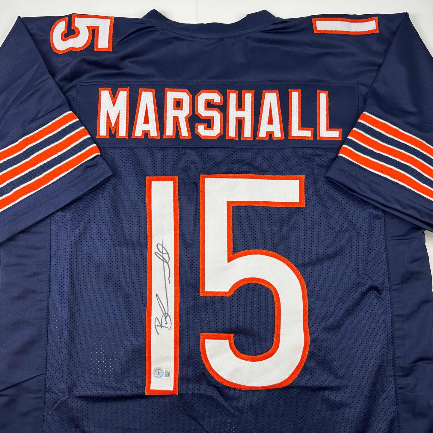 Autographed/Signed Brandon Marshall Chicago Blue Football Jersey Beckett BAS COA