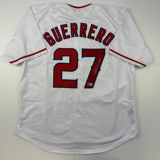 Autographed/Signed Vladimir Vlad Guerrero Los Angeles LA Anaheim White Baseball Jersey Beckett BAS COA