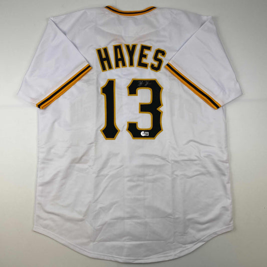 Autographed/Signed Ke'Bryan Hayes Pittsburgh White Baseball Jersey Beckett BAS COA