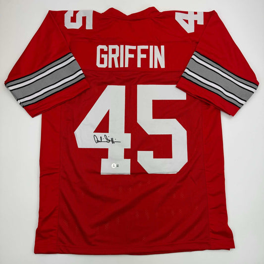 Autographed/Signed Archie Griffin Ohio State Red College Football Jersey Beckett BAS COA