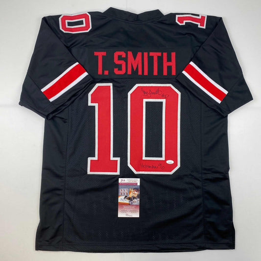 Autographed/Signed Troy Smith Heisman 06 Ohio State Black College Football Jersey JSA COA