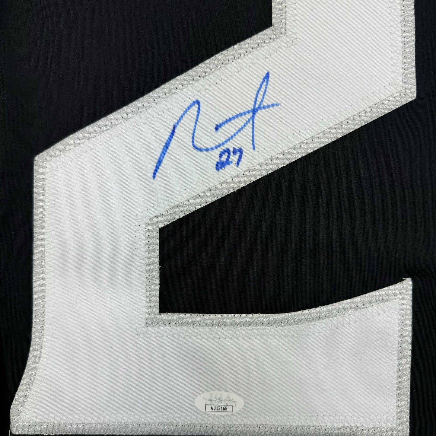 Framed Autographed/Signed Alec Martinez 35x39 Los Angeles LA Black Hockey Jersey JSA COA