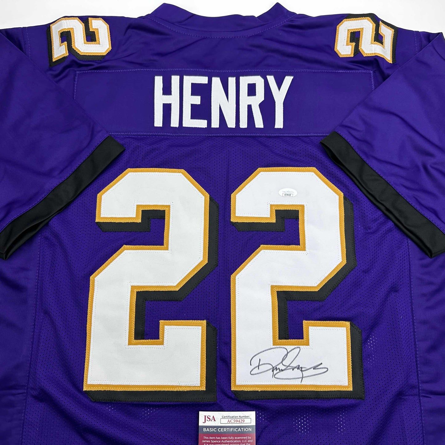 Autographed/Signed Derrick Henry Baltimore Purple Football Jersey JSA COA