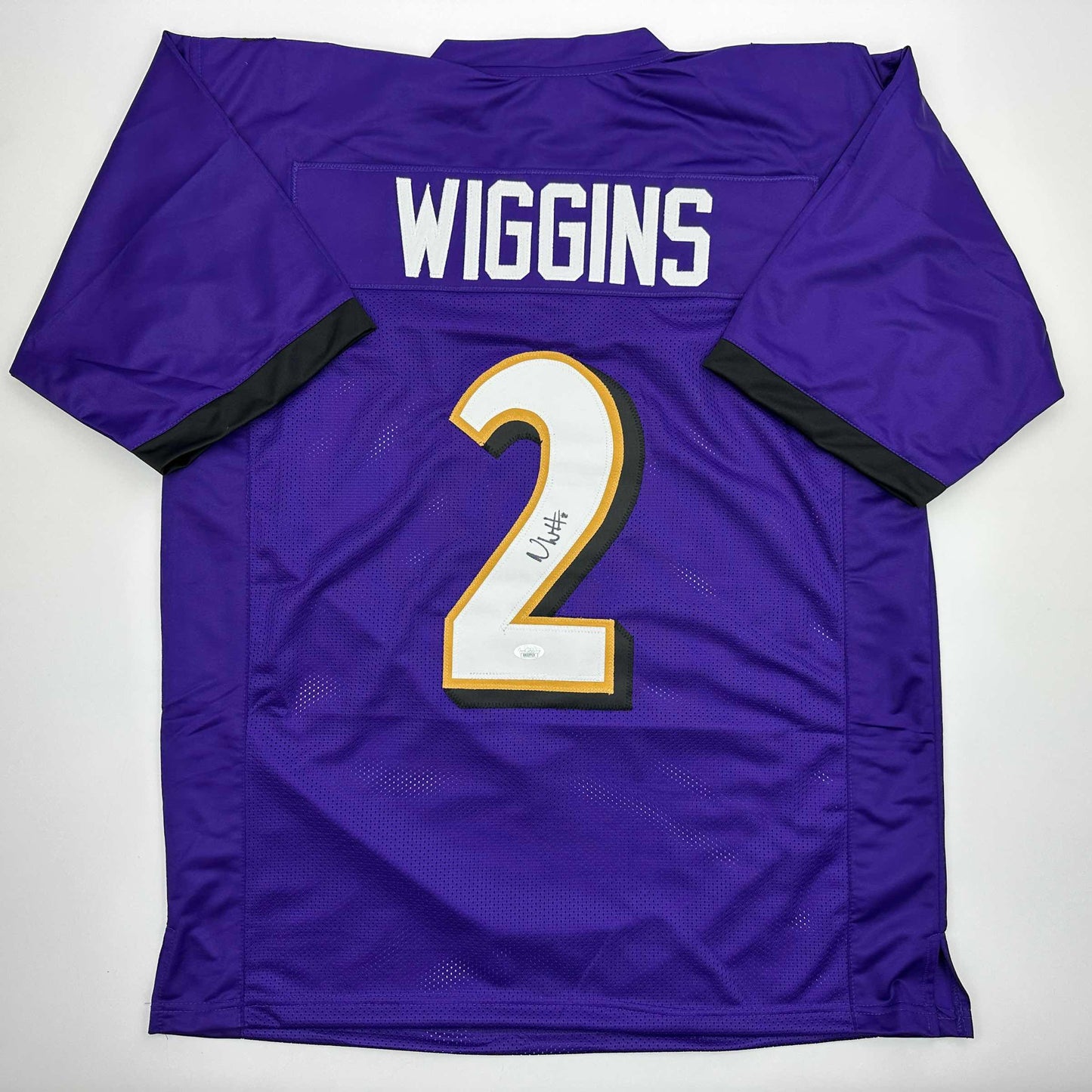 Autographed/Signed Nate Wiggins Baltimore Purple Football Jersey JSA COA