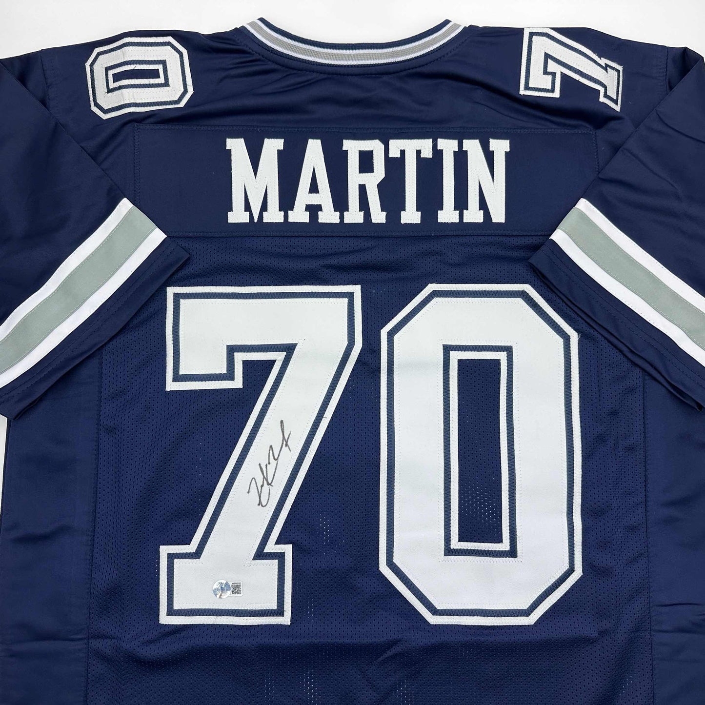 Autographed/Signed Zack Martin Dallas Blue Football Jersey Beckett BAS COA