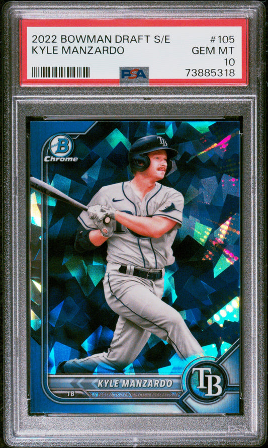 Graded 2022 Topps Bowman Draft Sapphire Edition Kyle Manzardo #105 Rookie RC Baseball Card PSA 10 Gem Mint