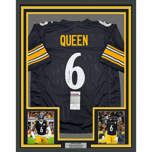 Framed Autographed/Signed Patrick Queen 35x39 Pittsburgh Black Football Jersey JSA COA