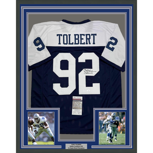Framed Autographed/Signed Tony Tolbert 35x39 Dallas Thanksgiving Football Jersey JSA COA