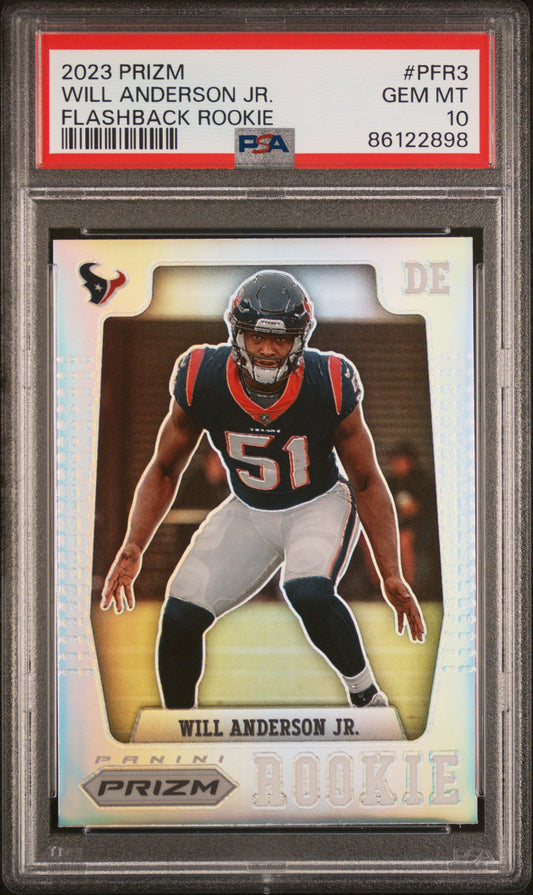 Graded 2023 Panini Prizm Will Anderson #PFR3 Flashback Rookie RC Football Card PSA 10 Gem Mint