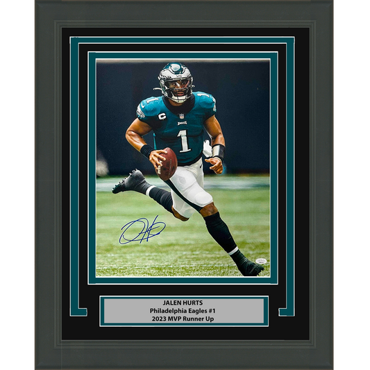 Framed Autographed/Signed Jalen Hurts Philadelphia Eagles 16x20 Football Photo JSA COA #1