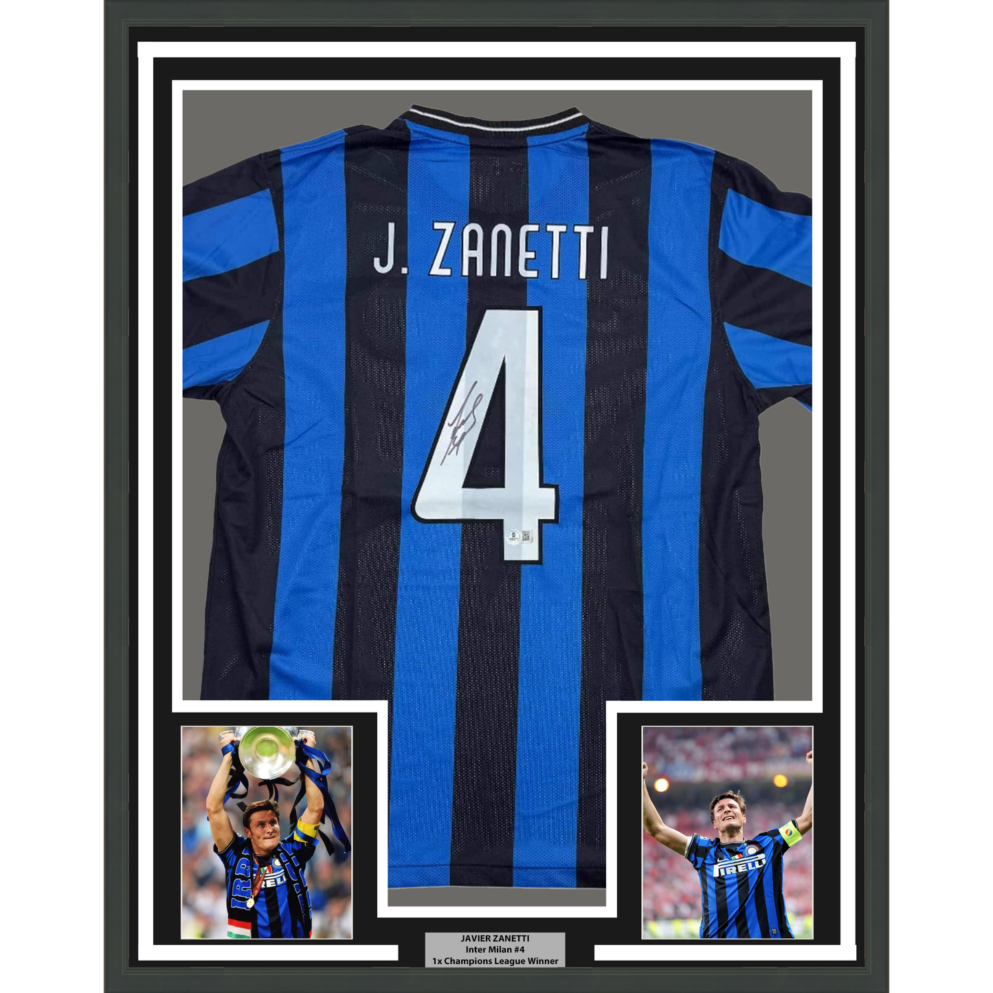 Framed Autographed/Signed Javier Zanetti 35x39 Inter Milan Soccer Futbol Jersey Beckett BAS COA