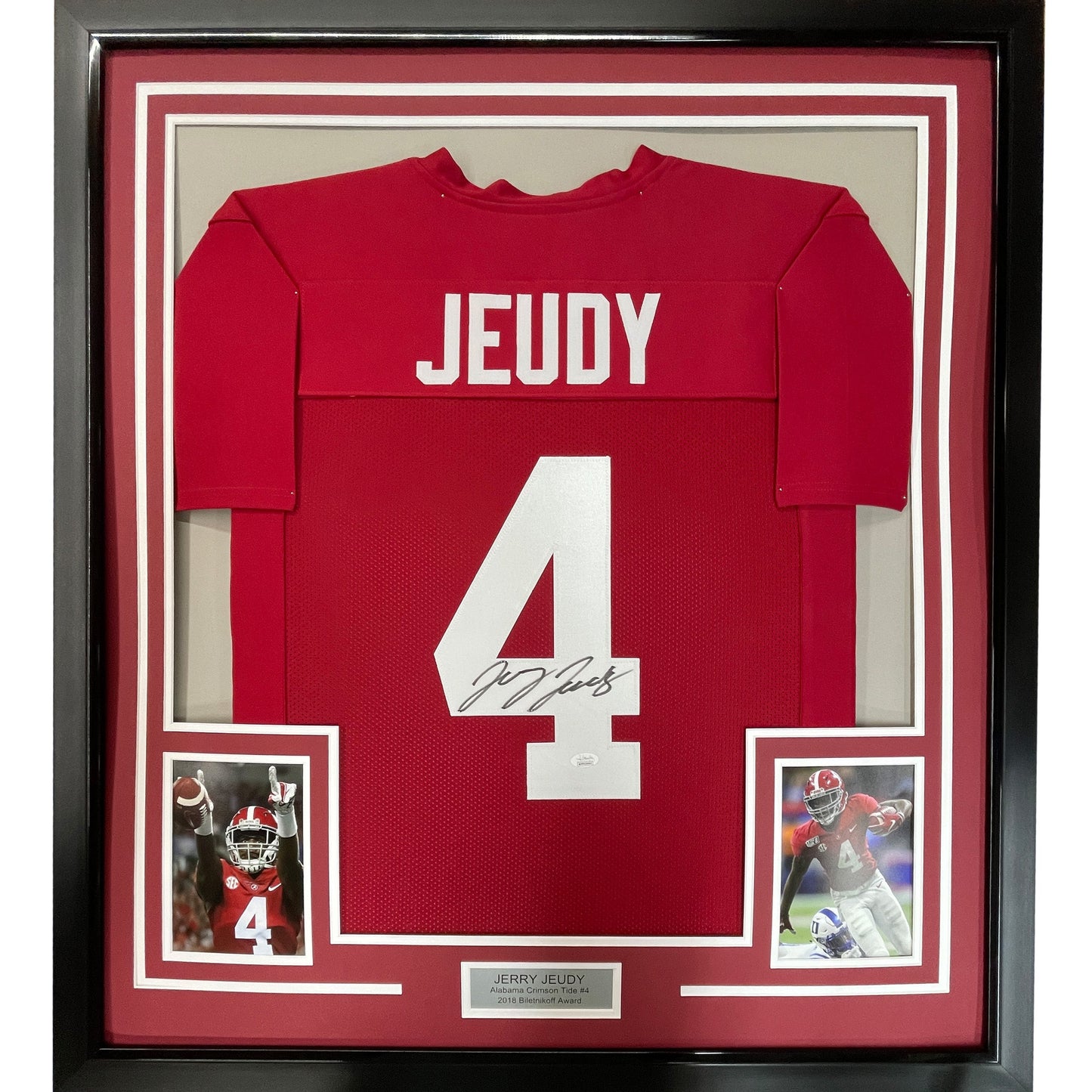 Framed Autographed/Signed Jerry Jeudy 35x39 Alabama Red College Football Jersey JSA COA
