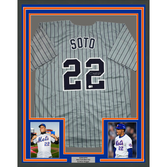 Framed Autographed/Signed Juan Soto 35x39 New York City Connect Baseball Jersey Beckett BAS COA