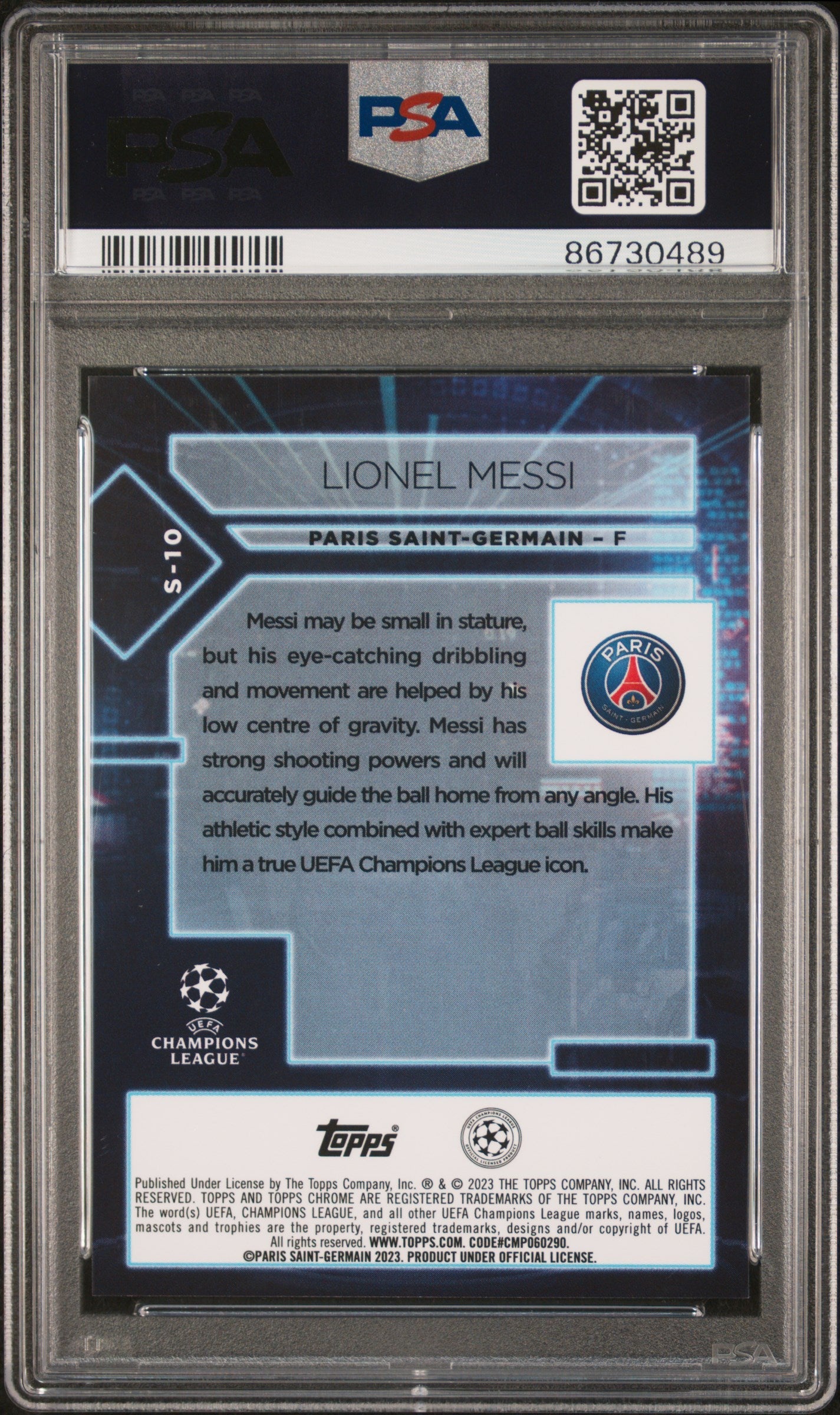 Graded 2022 Topps Chrome UCC Lionel Messi #S10 Specimen Soccer Card PSA 10 Gem Mint