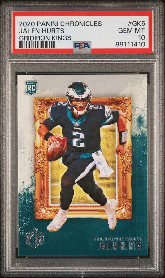 Graded 2020 Panini Chronicles Jalen Hurts #GK5 Gridiron Kings Rookie RC Football Card PSA 10 Gem Mint