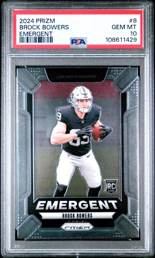 Graded 2024 Panini Prizm Brock Bowers #8 Emergent Rookie RC Football Card PSA 10 Gem Mint