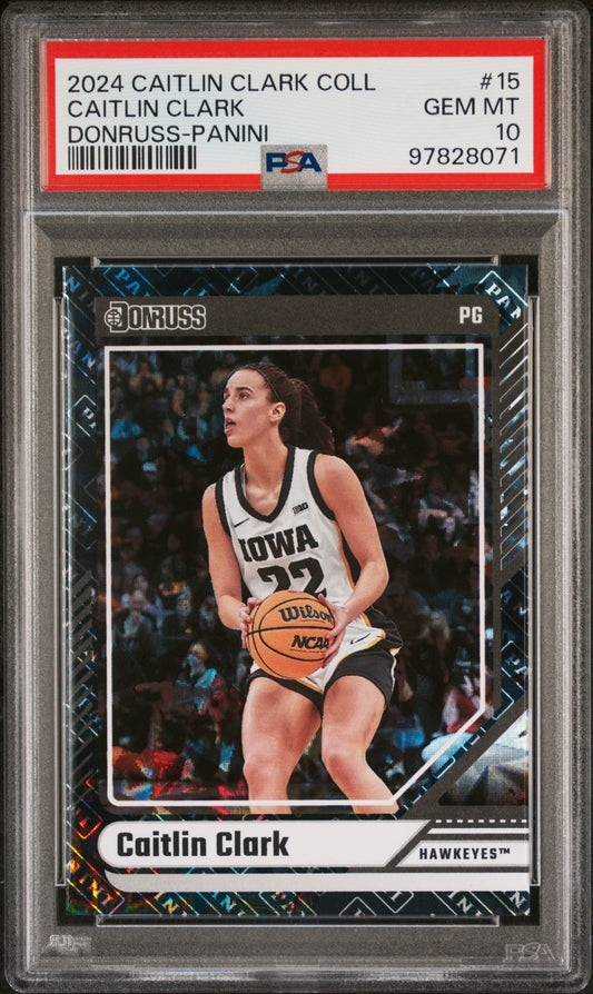 Graded 2024 Panini Caitlin Clark Collection Caitlin Clark #15 Donruss Panini Rookie RC Basketball Card PSA 10 Gem Mint