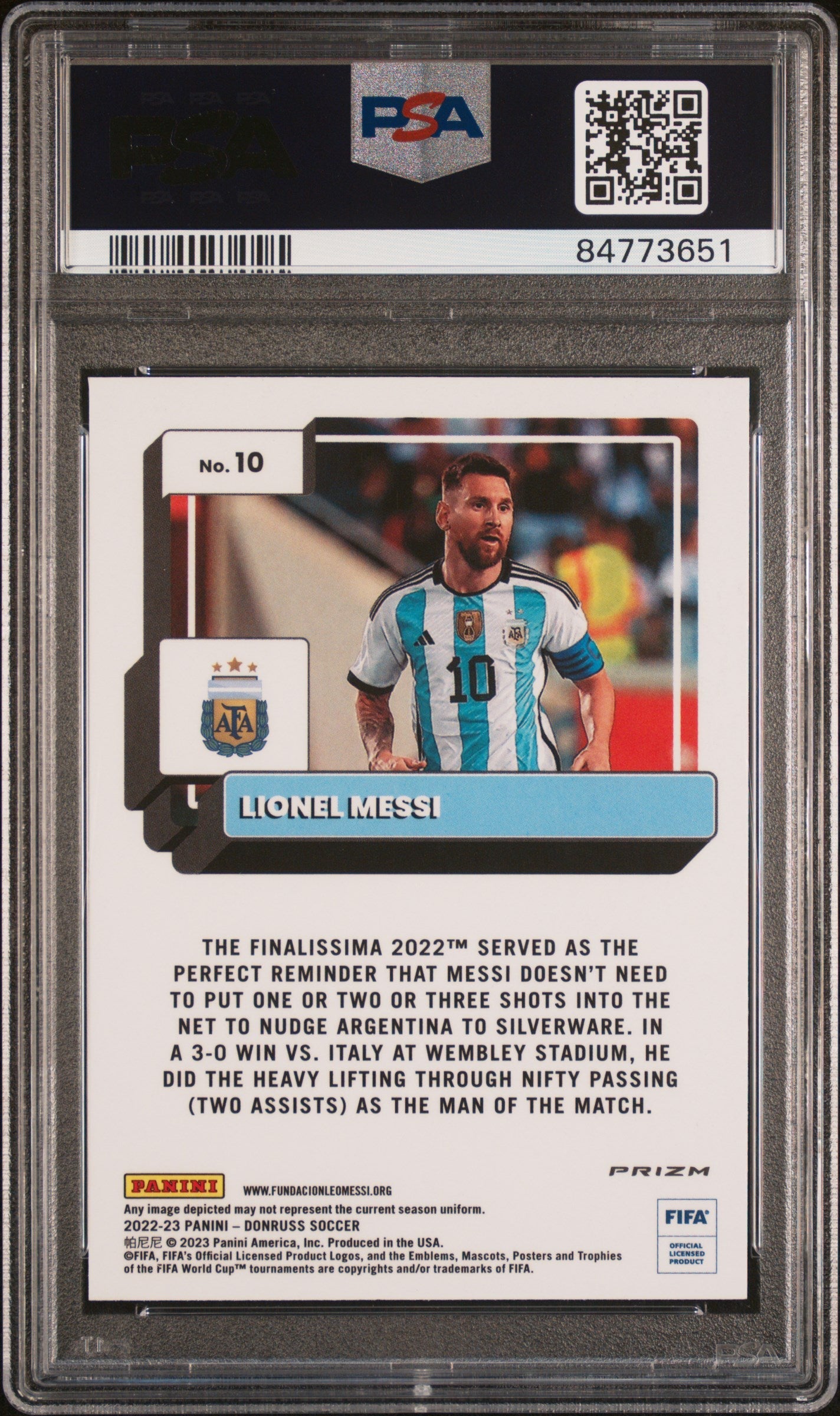 Graded 2022 Panini Donruss FIFA Lionel Messi #10 Optic Photon Soccer Card PSA 10 Gem Mint