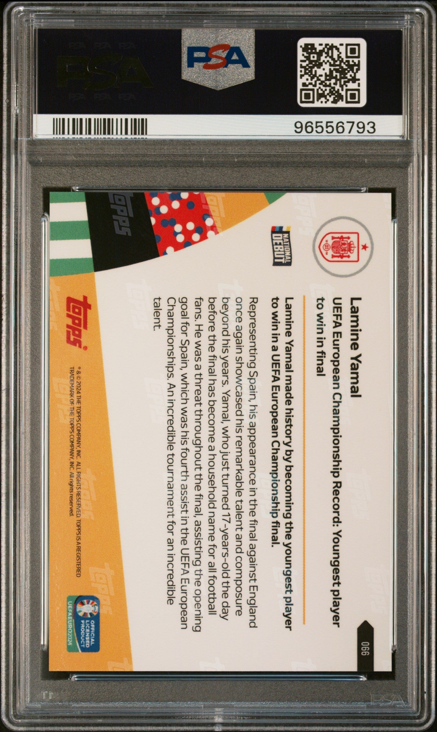 Graded 2024 Topps Now UEFA Euro Lamine Yamal #66 Rookie RC Soccer Card PSA 10 Gem Mint