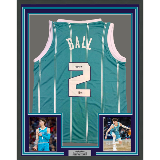 Framed Autographed/Signed LaMelo Ball #2 Rookie Basketball Jersey Charlotte Teal Beckett BAS COA