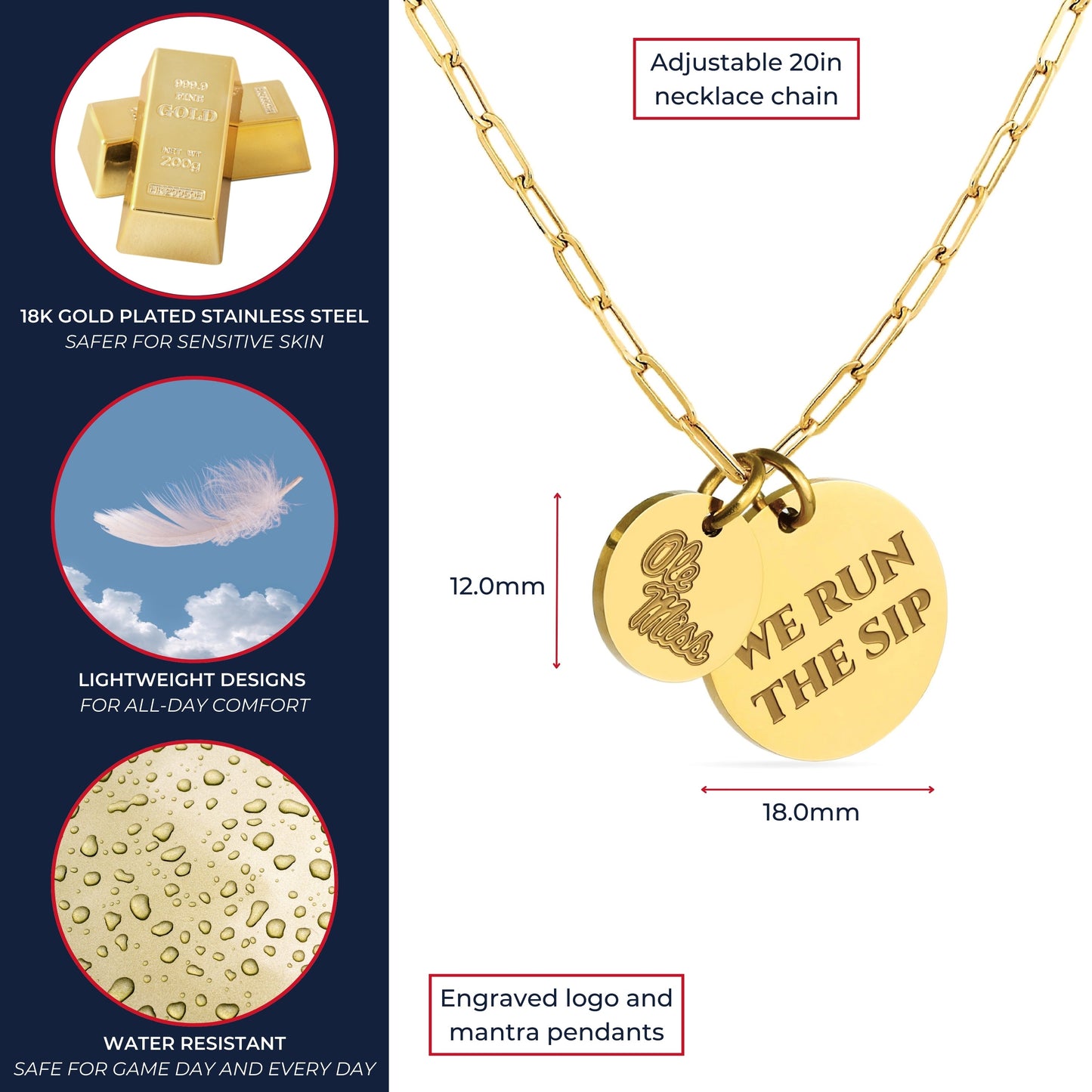 Ole Miss Paperclip Chain Charm Necklace