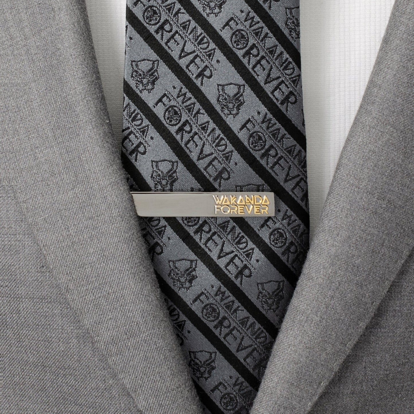 Marvel Black Panther Wakanda Forever Gunmetal Gold Tie Clip