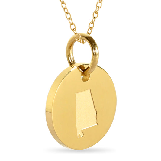Alabama Map Engraved Charm Necklace - 18K Gold Plate