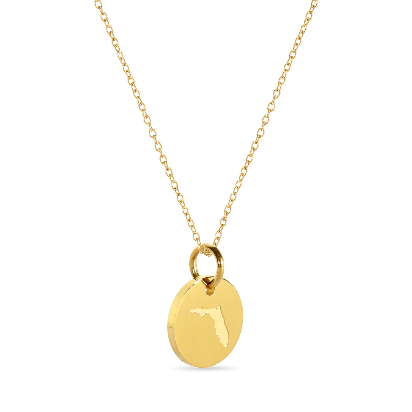 Florida Map Engraved Charm Necklace - 18K Gold Plate