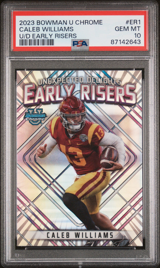 Graded 2023 Topps Bowman U Chrome Caleb Williams #ER1 U/D Early Risers Rookie RC Football Card PSA 10 Gem Mint