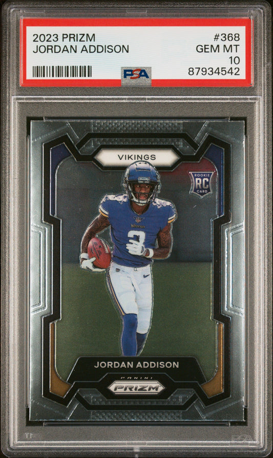 Graded 2023 Panini Prizm Jordan Addison #368 Rookie RC Football Card PSA 10 Gem Mint