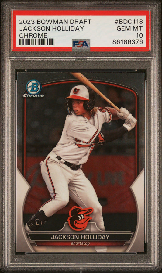 Graded 2023 Topps Bowman Draft Jackson Holliday #BDC118 Chrome Rookie RC Baseball Card PSA 10 Gem Mint