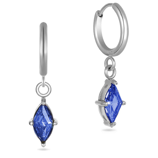 Navy Crystal Hoop Earrings Stainless Steel