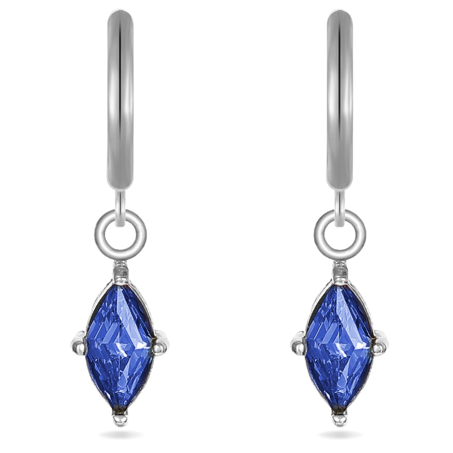 Navy Crystal Hoop Earrings Stainless Steel