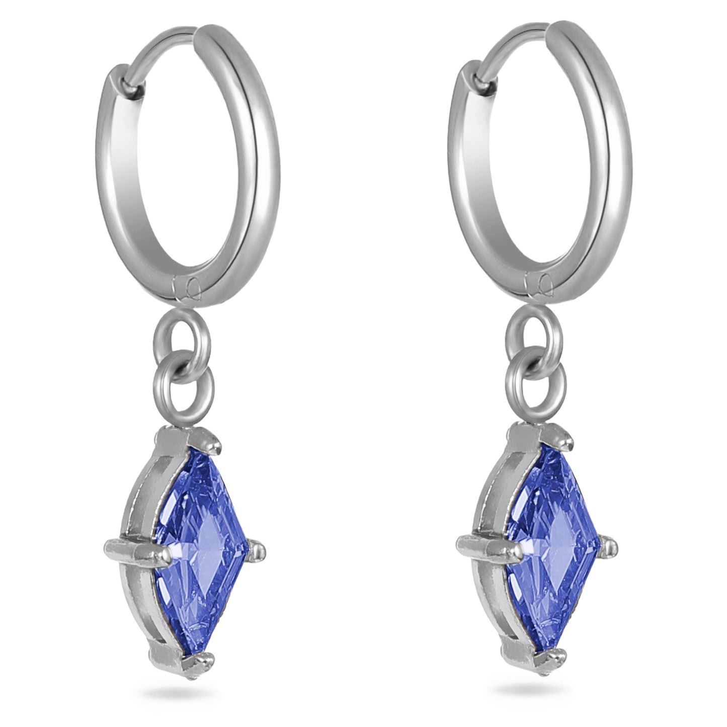 Navy Crystal Hoop Earrings Stainless Steel