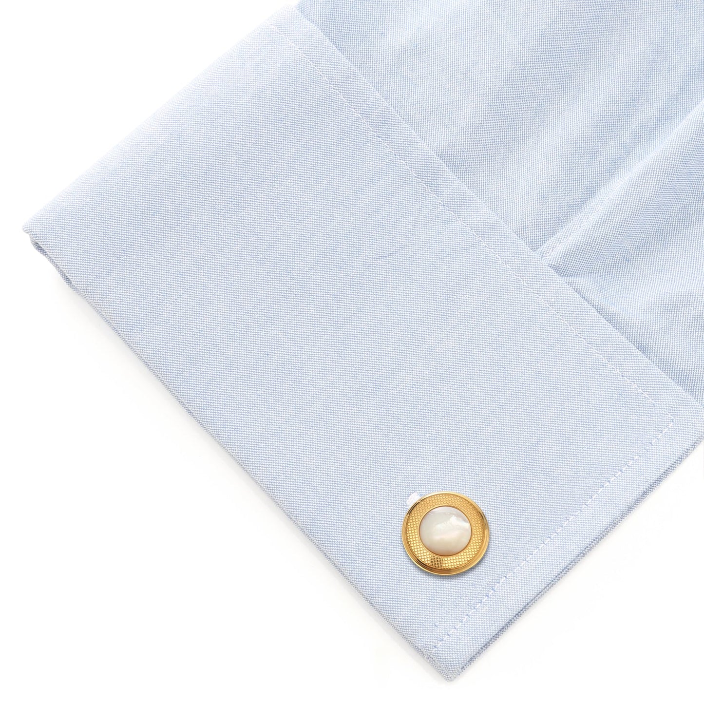 Mother of Pearl Round Gold Stainless Steel Cufflinks