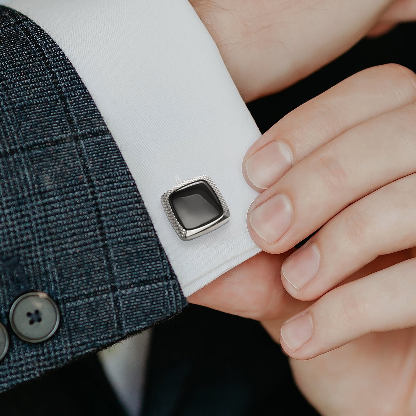 Onyx Cushion Stainless Steel Cufflinks
